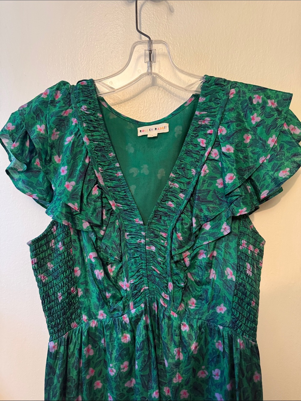 Roller Rabbit Green Floral Ruffle V-Neck Dress - Picture 3 of 7